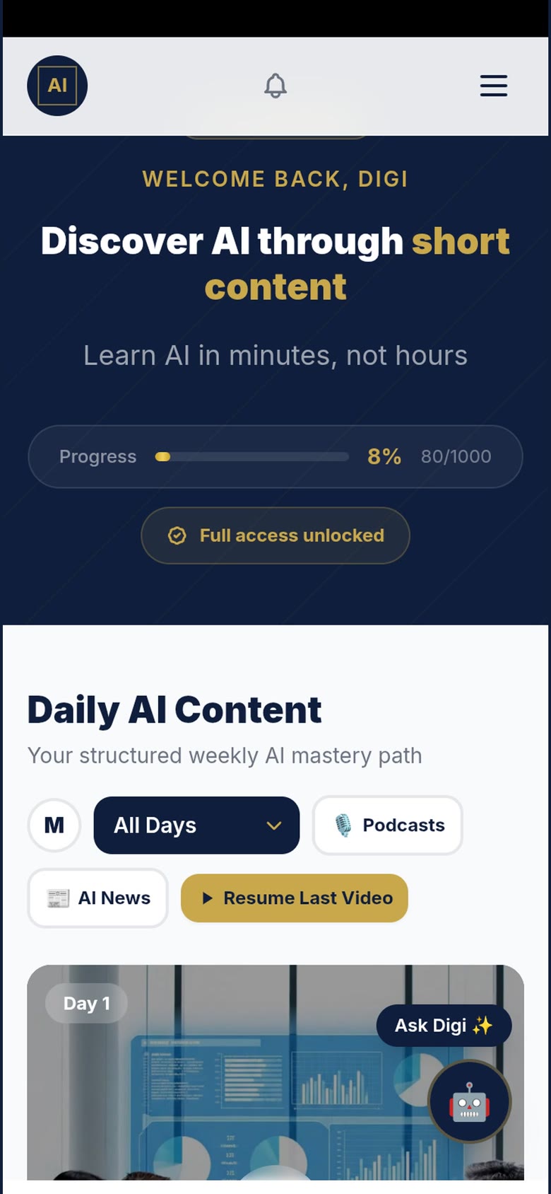 The programme week view in the app