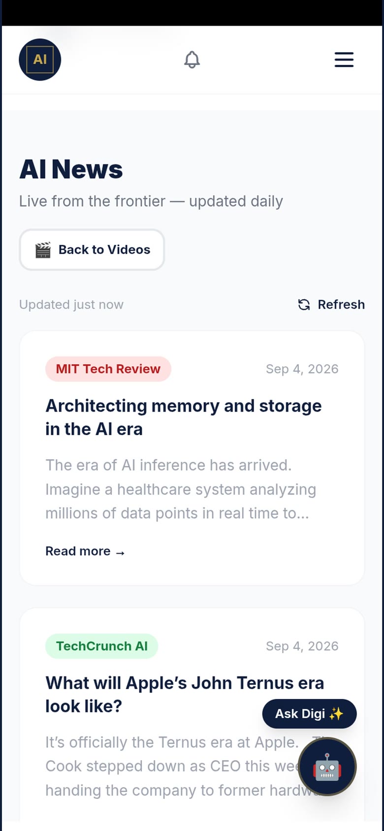 The daily AI news feed in the app