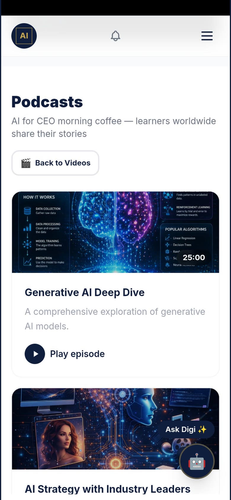 The podcast library in the app