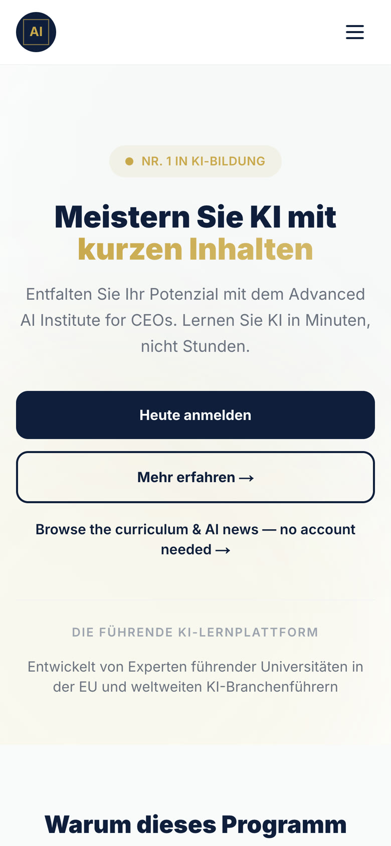 The home screen in German