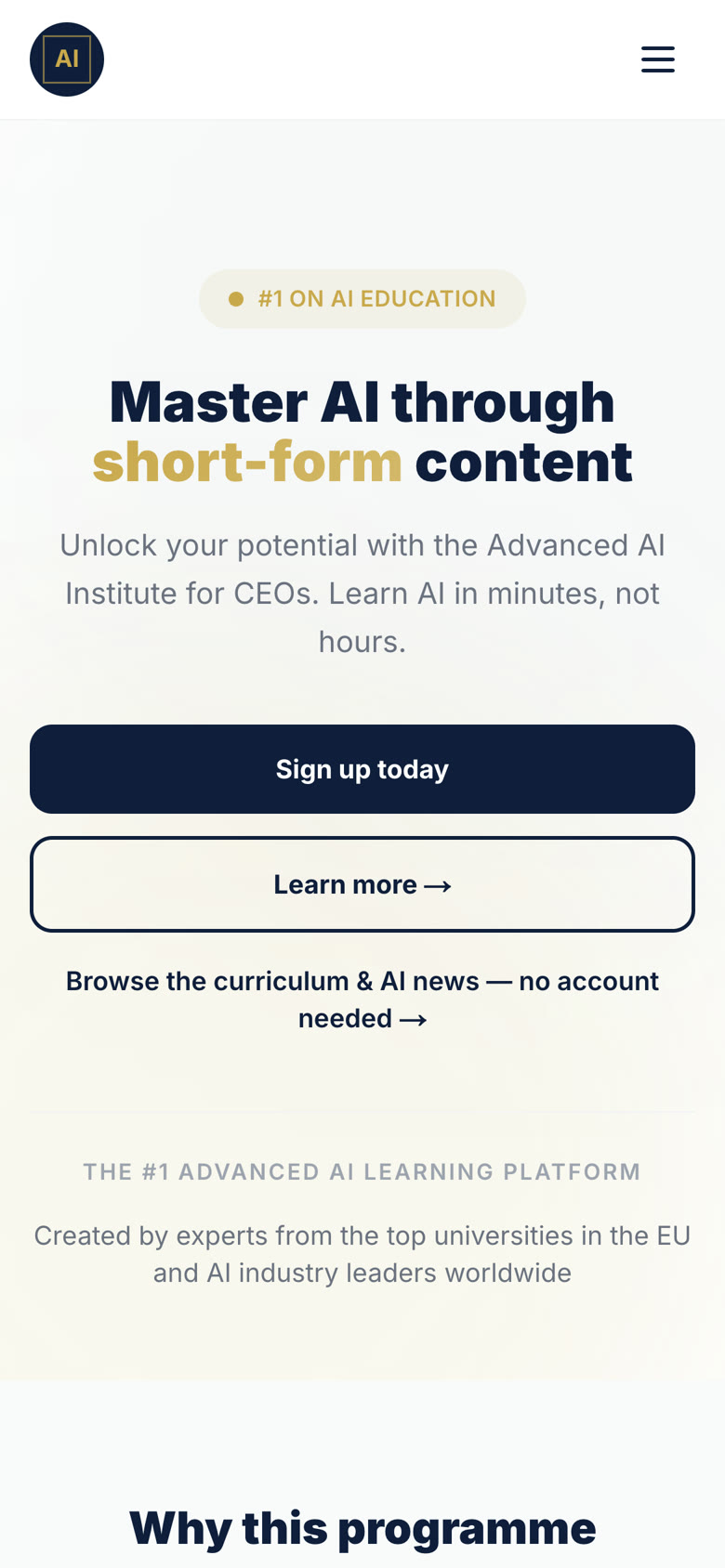 The home screen in English
