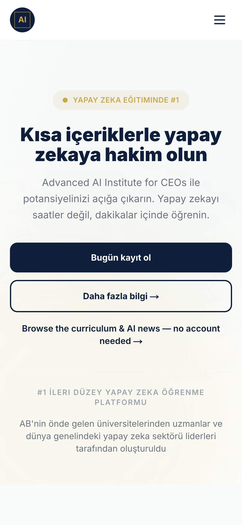 The home screen in Turkish